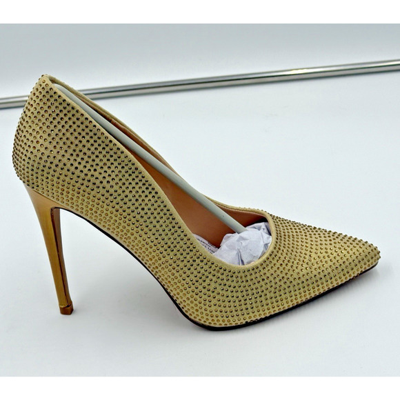 Lauren Lorraine Dori Pump Heels Bronze Gold Crystals Pointed Toe Size 9.5 New - Picture 3 of 10